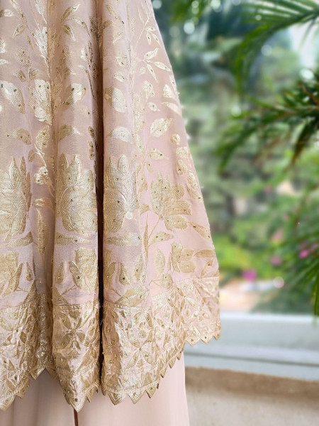 Aashima Peach Banarasi Anarkali Palazzo Set