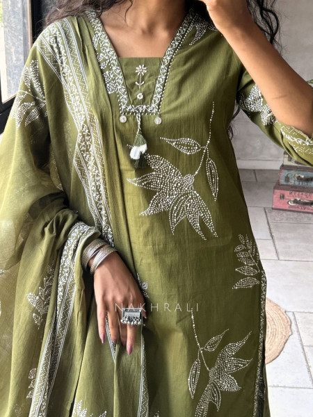 Mrittika Green Printed Suit Set with Dupatta
