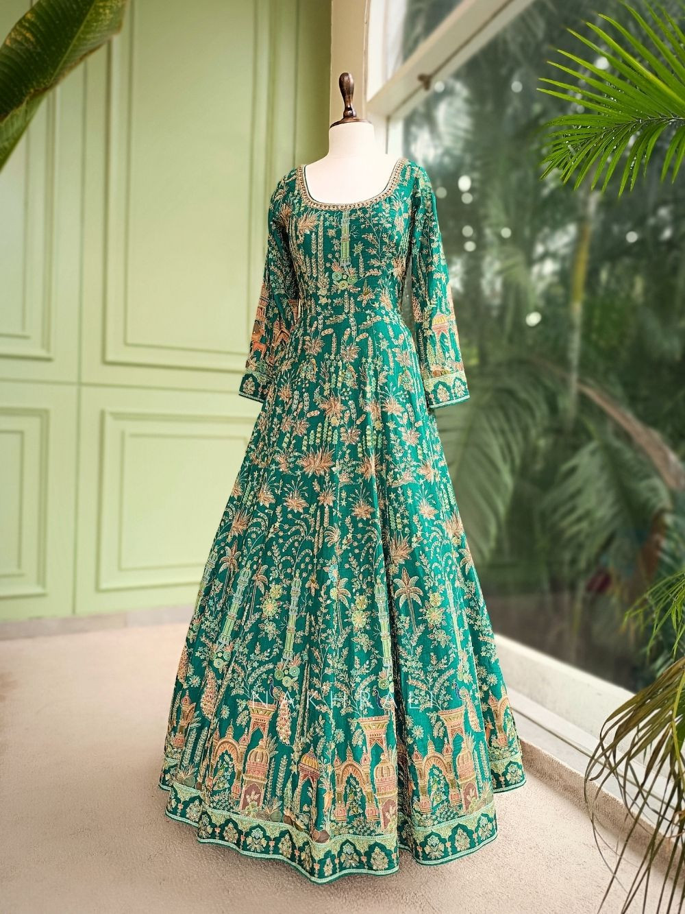 Aadhira Emerald Green Anarkali with Cut Dana and Sequin Zari Work Aadhira Emerald Green Anarkali with Cut Dana and Sequin Zari Work