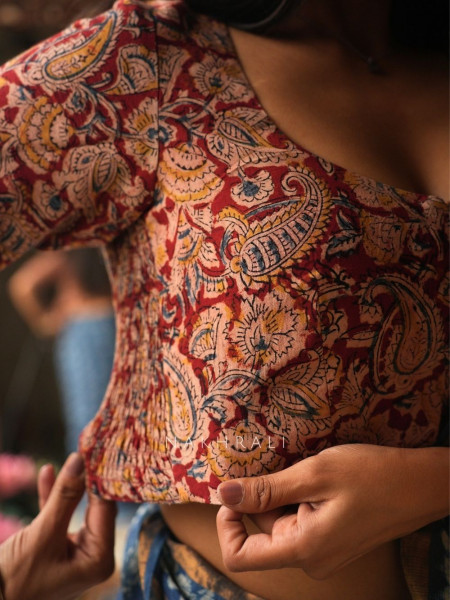 Moh Red Blouse Printed With Elasticated Fit