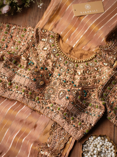 Amber Mosaic Golden Chanderi Silk Tissue  Saree with Readymade Blouse