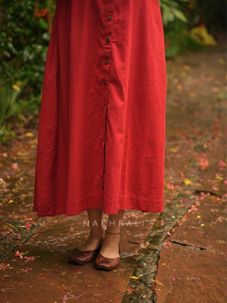 Sahir Red Cotton Button-Down Dress