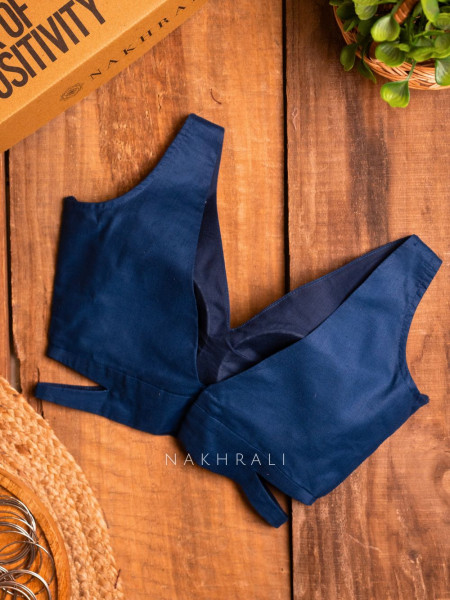 Bombshell Navy Blue Readymade Blouse with V-Neckline