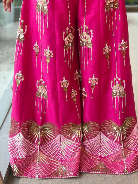 Viana Tassel Magenta Raw Silk Blend Indo-Western Jumpsuit
