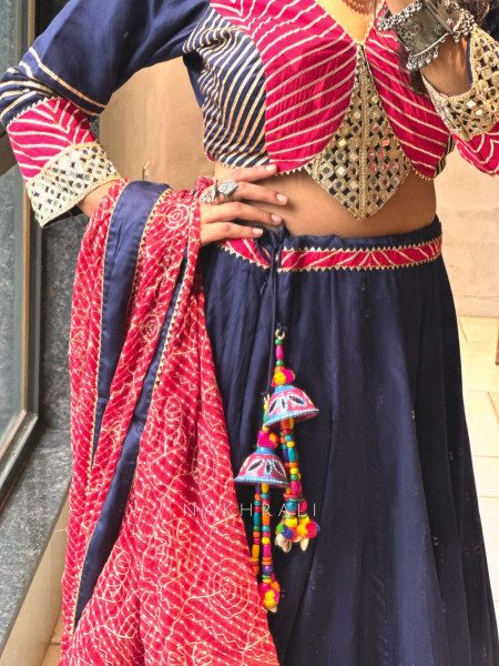 Garba Glam Blue Crop Top Lehenga- Dandiya Diva Collection