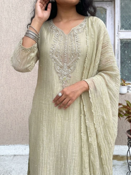 Rooh Monochromatic Pista Green Embroidered Suit Set