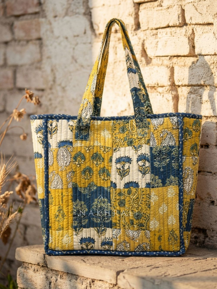Image of Sangam Mustard Printed Tote Bag