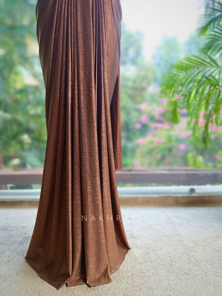 Sohvi Brown Drape Gown with Bead, Sequin, Cut Dana and Mirror Work