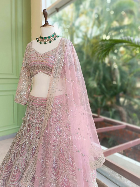 Kashmira Pink Net Lehenga Set with Sequin Embroidery