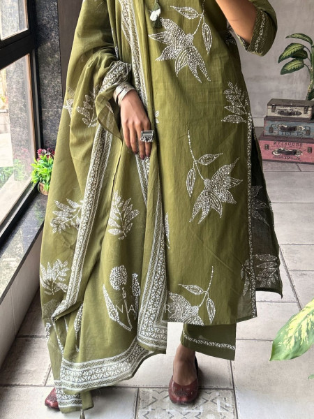 Mrittika Green Printed Suit Set with Dupatta