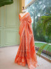 Noor-e-Kashi Katan Silk Orange  Saree With Banarasi Zari Brocade Weave