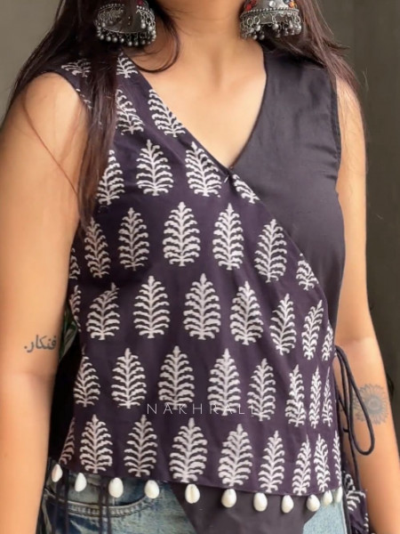 Bijuria Black Cotton Koti with Kodi Detailing