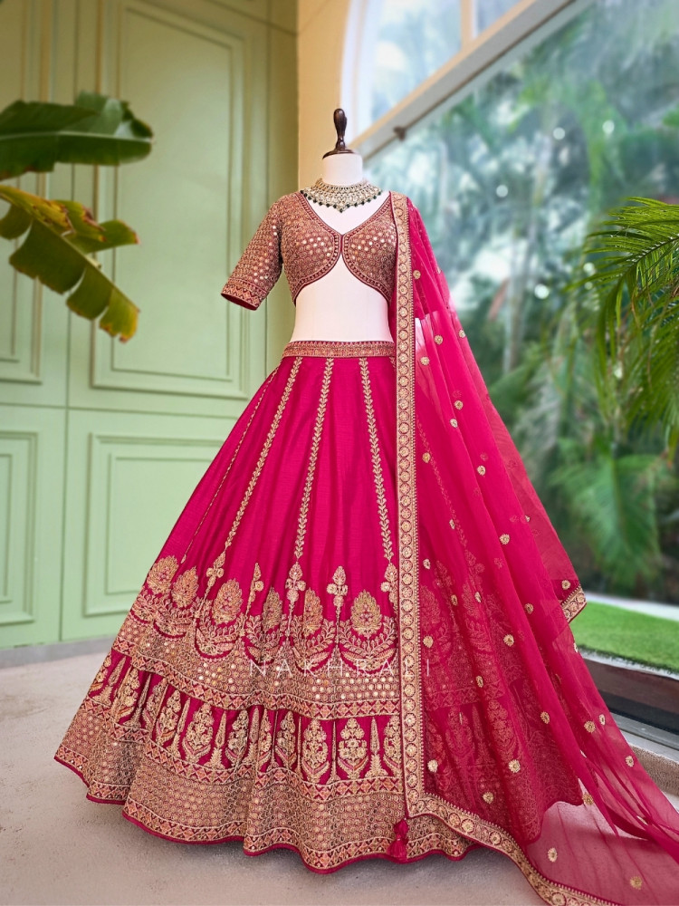 Image of Crimson Royale Red Bridal Lehenga with Zari and Sequin Work