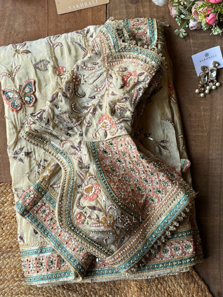 Sia Sage Green Saree with Butterfly Embroidered Blouse Work