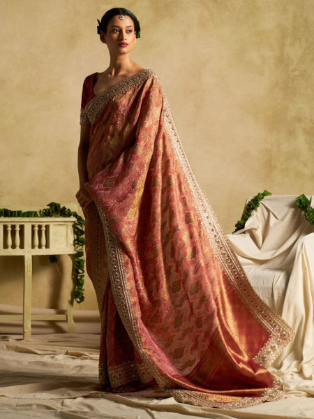 Ruby Glow Dola Silk Saree with Heavy Zardozi Border