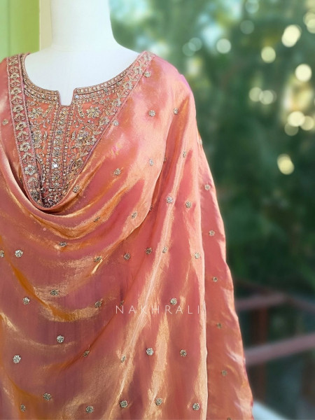 Zareen Peach Sequin & Bead Anarkali Set