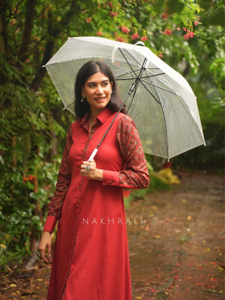 Sahir Red Cotton Button-Down Dress