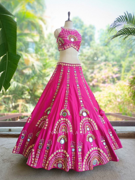 Mishka Magenta Lehenga with Thread, Mirror, Sequin and Bead Work