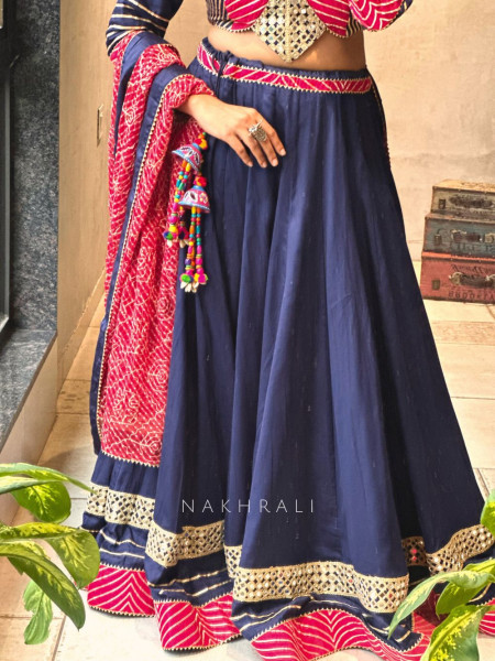 Garba Glam Blue Crop Top Lehenga- Dandiya Diva Collection
