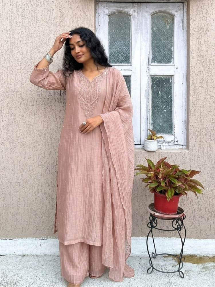 Image of Rooh Monochromatic Pink Embroidered Suit Set