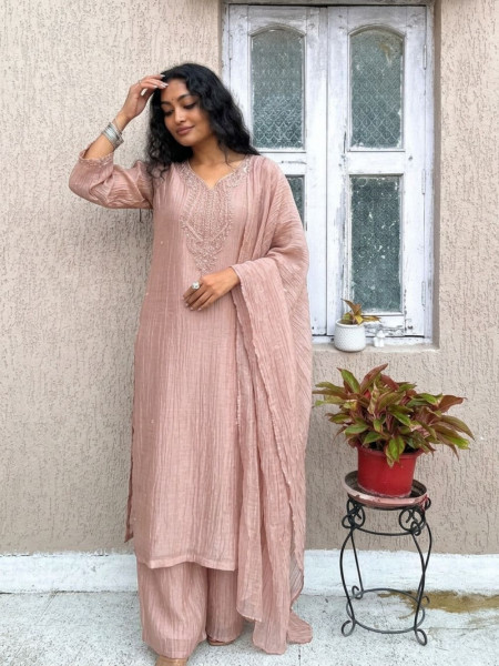 Rooh Monochromatic Pink Embroidered Suit Set