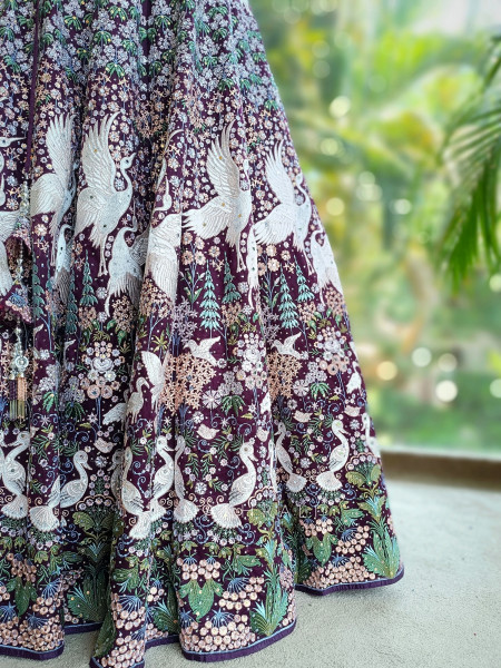 Aurelyn Taabeer Wine Lehenga with Thread and Beads Work