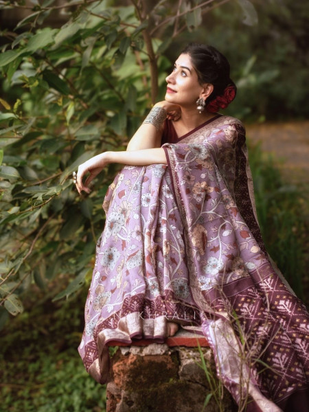 Mehek Purple Floral Saree with Subtle Zari Detailing