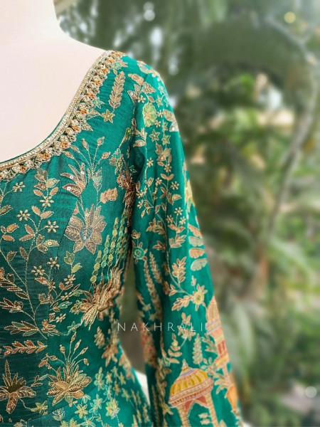 Aadhira Emerald Green Anarkali with Cut Dana and Sequin Zari Work