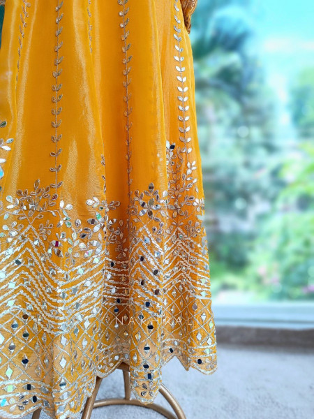 Tanira Mustard Mirror Work Anarkali Set with Embroidered Dupatta