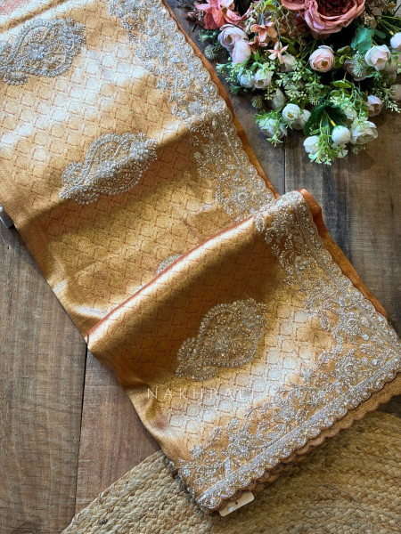 Trivana  Golden Brocade Saree with Cut Dana and Sequin Work