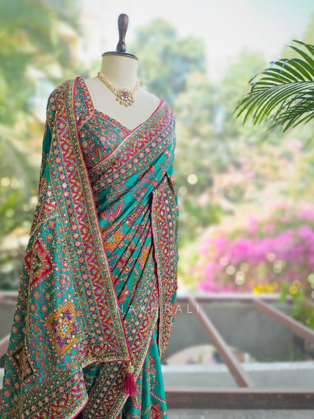 Rukmini Green Saree with Readymade Blouse