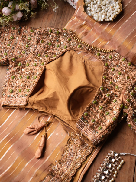 Amber Mosaic Golden Chanderi Silk Tissue  Saree with Readymade Blouse