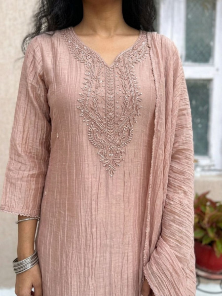 Rooh Monochromatic Pink Embroidered Suit Set