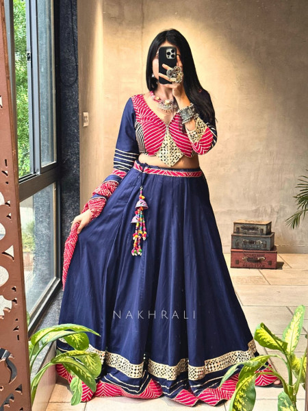 Garba Glam Blue Crop Top Lehenga- Dandiya Diva Collection