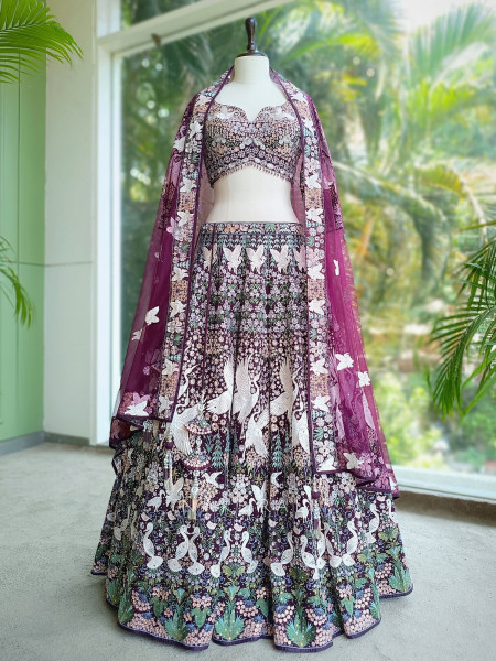 Aurelyn Taabeer Wine Lehenga with Thread and Beads Work
