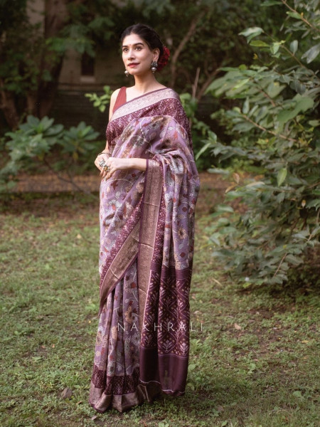 Mehek Purple Floral Saree with Subtle Zari Detailing