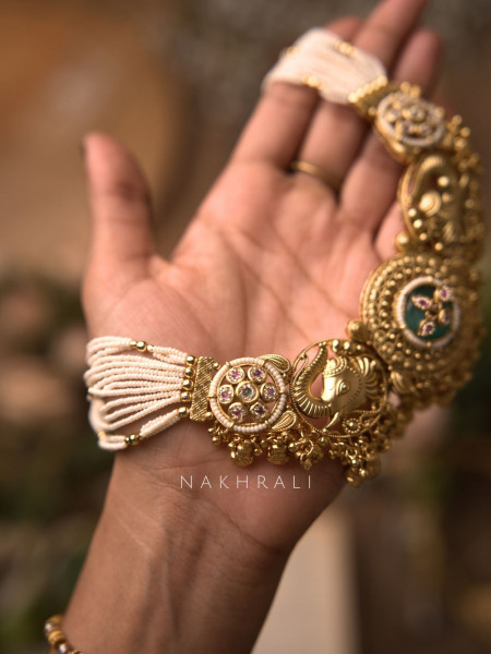 Devika Green Temple Choker Set with Matching Jhumkas