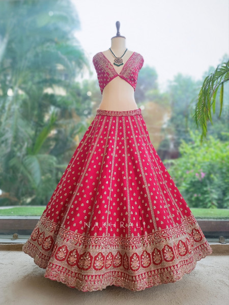 Kimkhab Red Gajji Silk Unstitched Bridal Lehenga