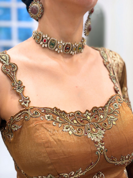 Surmayi Brown Tissue Silk Indo-Western Lehenga