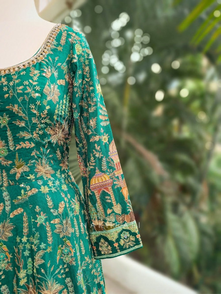 Aadhira Emerald Green Anarkali with Cut Dana and Sequin Zari Work