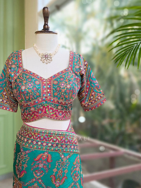 Rukmini Green Saree with Readymade Blouse