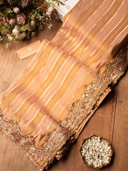 Amber Mosaic Golden Chanderi Silk Tissue  Saree with Readymade Blouse