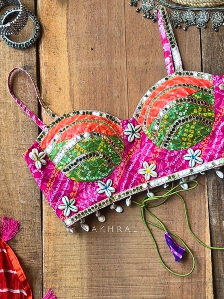 Chakori Multicolor Mirror Work Blouse with Back Strings