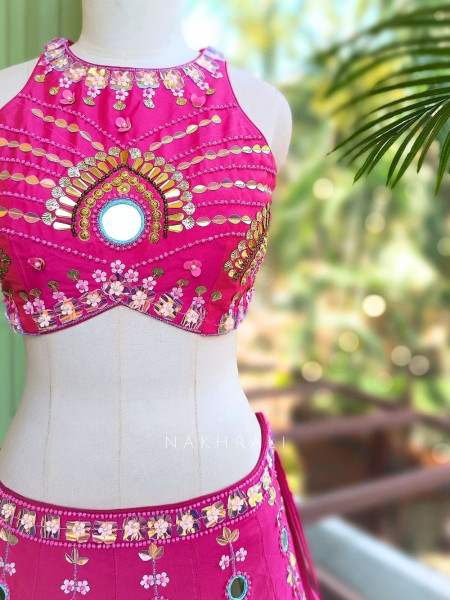 Mishka Magenta Lehenga with Thread, Mirror, Sequin and Bead Work