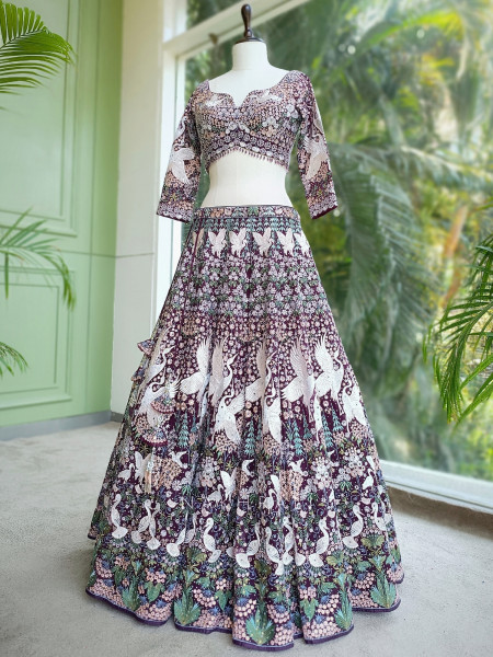 Aurelyn Taabeer Wine Lehenga with Thread and Beads Work