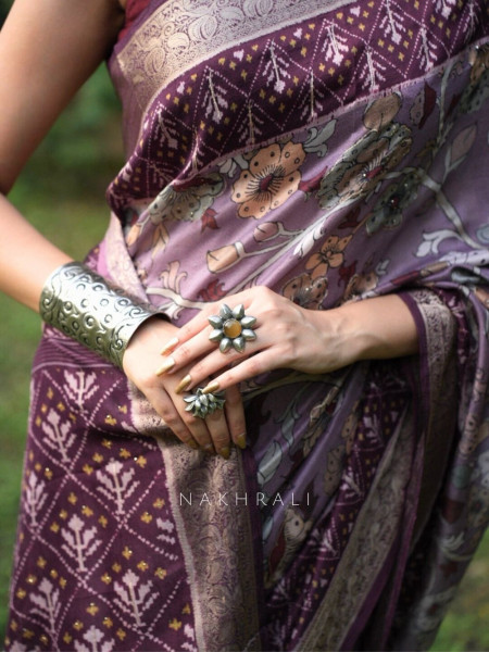 Mehek Purple Floral Saree with Subtle Zari Detailing