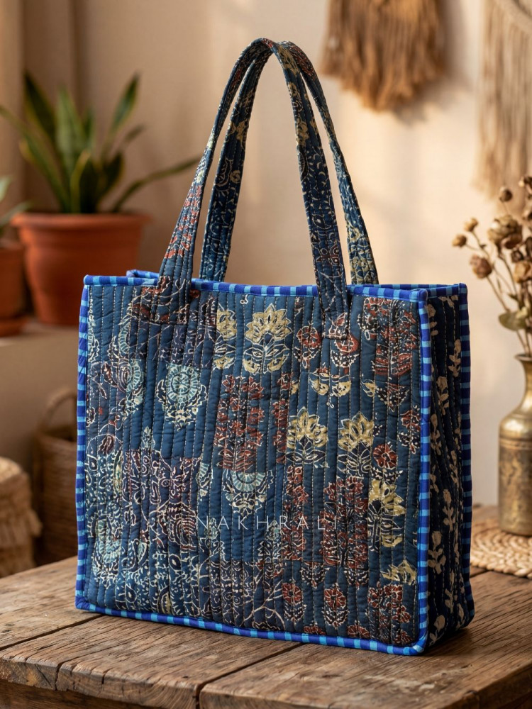 Image of Sangam Navy Blue Printed Tote Bag