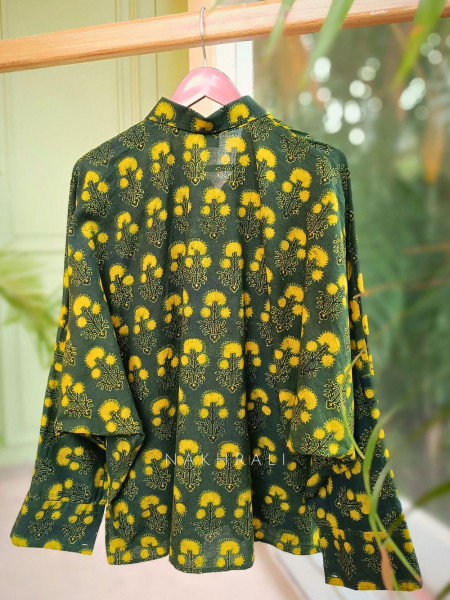 Banjara Green Cotton Oversized Shirt with Dandelion Inspired Print