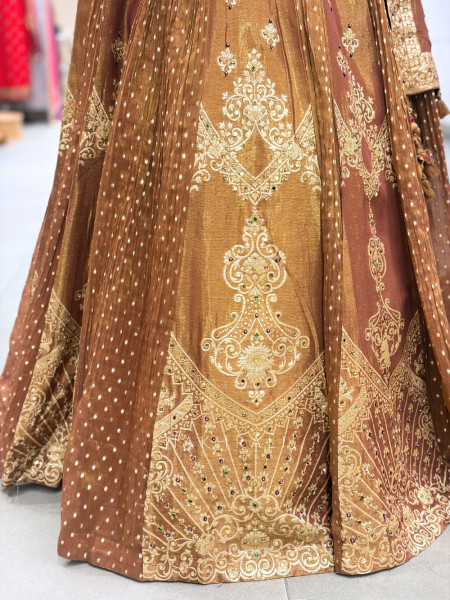 Surmayi Brown Tissue Silk Indo-Western Lehenga