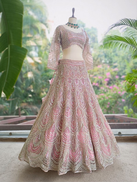 Kashmira Pink Net Lehenga Set with Sequin Embroidery